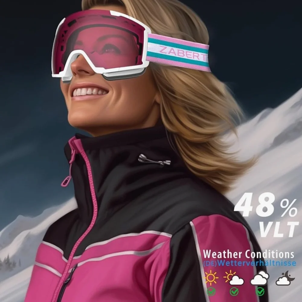 Women Ski Snowboard Goggles, Anti-fog 100% UV Protection